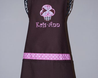 Personalized Ladies Cupcake Apron, Brown Apron, Embroidered Apron, Ladies' Apron, Chef Apron, Full Apron, Monogrammed Apron, Gift for Her