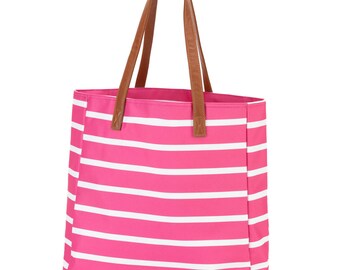 Monogrammed Tote Bag-Personalized Hot Pink Tailgate Tote - Embroidered Striped Tote- Tote Bag Hot Pink- Bridesmaid Gift - Nautical Tote Bag