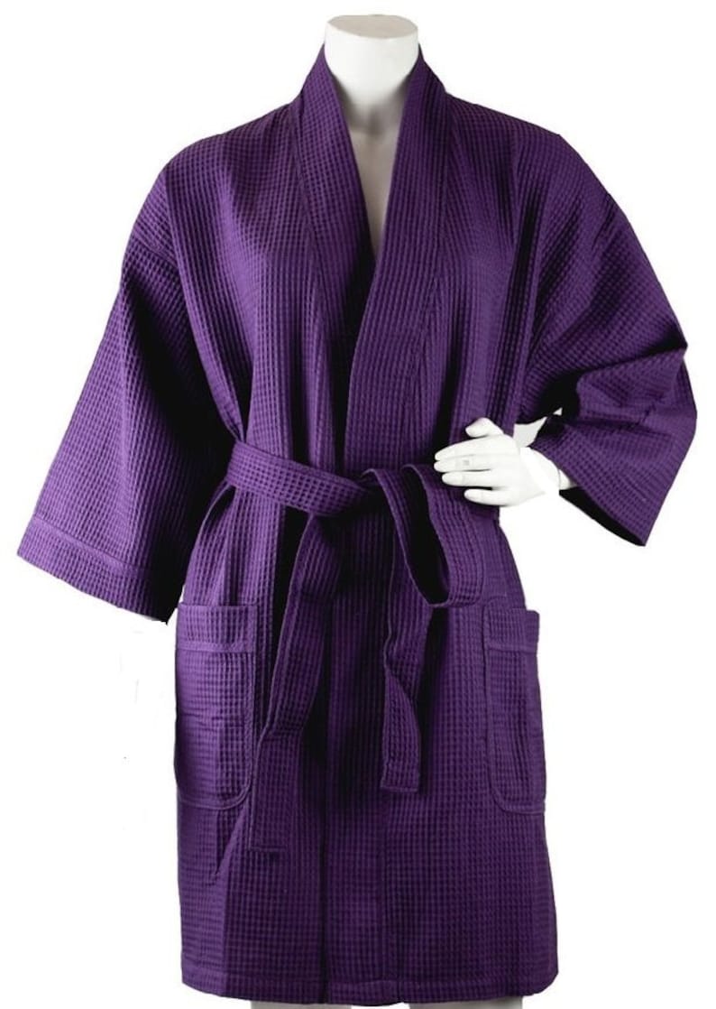 Personalized Robe Waffle Weave Spa Kimono Dark Purple Monogrammed