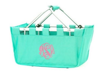 Personalized Mint Green Market Tote, Picnic Basket, Monogram Market Tote, Monogram Picnic Basket, Monogrammed Tote, Gift Idea, Wedding Gift