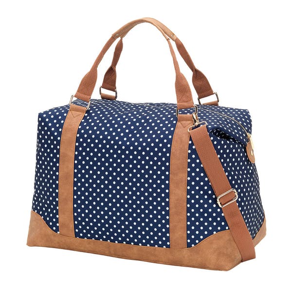 Personalized Weekender Bag, Navy Dots Overnight Bag, Monogrammed Weekender Tote, Embroidered Travel Bag, Carry On Bag, Large Tote Bag
