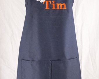 Personalized Mens Apron, Chef's Apron, Navy Embroidered Apron, Custom Apron, BBQ Apron, Grilling Apron, Groomsmen Gift, Father's Day Gift