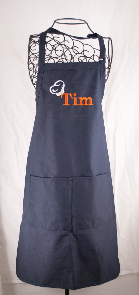 Personalized Mens Apron, Chef's Apron, Navy Embroidered Apron, Custom Apron, BBQ Apron, Grilling Apron, Groomsmen Gift, Father's Day Gift