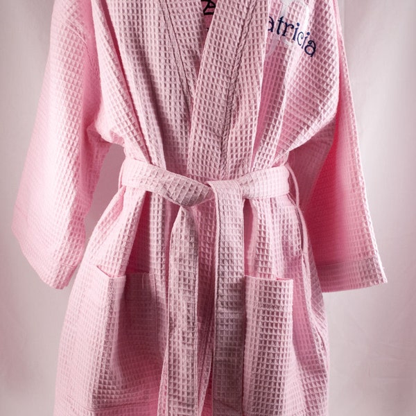 Monogrammed Waffle Robe -  Pink Personalized Robe - Bridesmaid Robes - Monogrammed Gifts - Wedding Day Robe - Gift for Her - Bath Robe