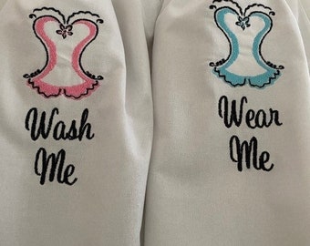 Wash Me Wear Me Lingerie Bag Set Embroidered - Perfect Bridal Shower Gift - Bridesmaids Gifts - Travel Lingerie Bag - Lingerie Laundry Bag