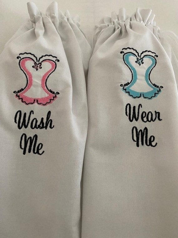 Wash Me Wear Me Lingerie Bag Set Embroidered Perfect Bridal Shower