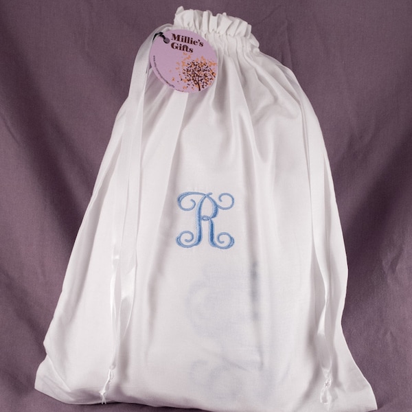 Personalized  Lingerie Bag - Monogrammed Bridal Shower Gift - Bridesmaids Gifts - Travel Undies Bag - Embroidered Drawstring Bag - Gift Her