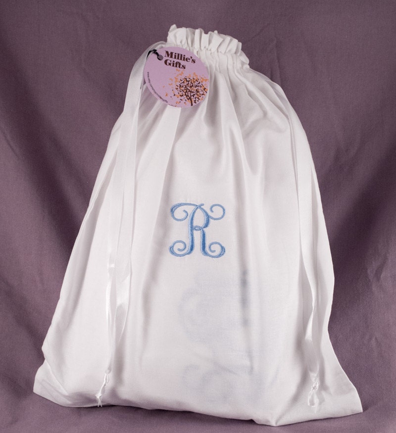 Personalized  Lingerie Bag - Monogrammed Bridal Shower Gift - Bridesmaids Gifts - Travel Undies Bag - Embroidered Drawstring Bag - Gift Her