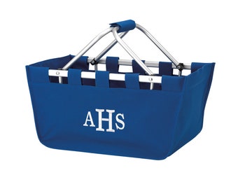 Monogrammed Market Tote/Basket- Monogrammed Tote- Tailgate Tote- Game Day Colors- Hostess Gift Idea- Bridesmaid Gift- Monogram Market Basket