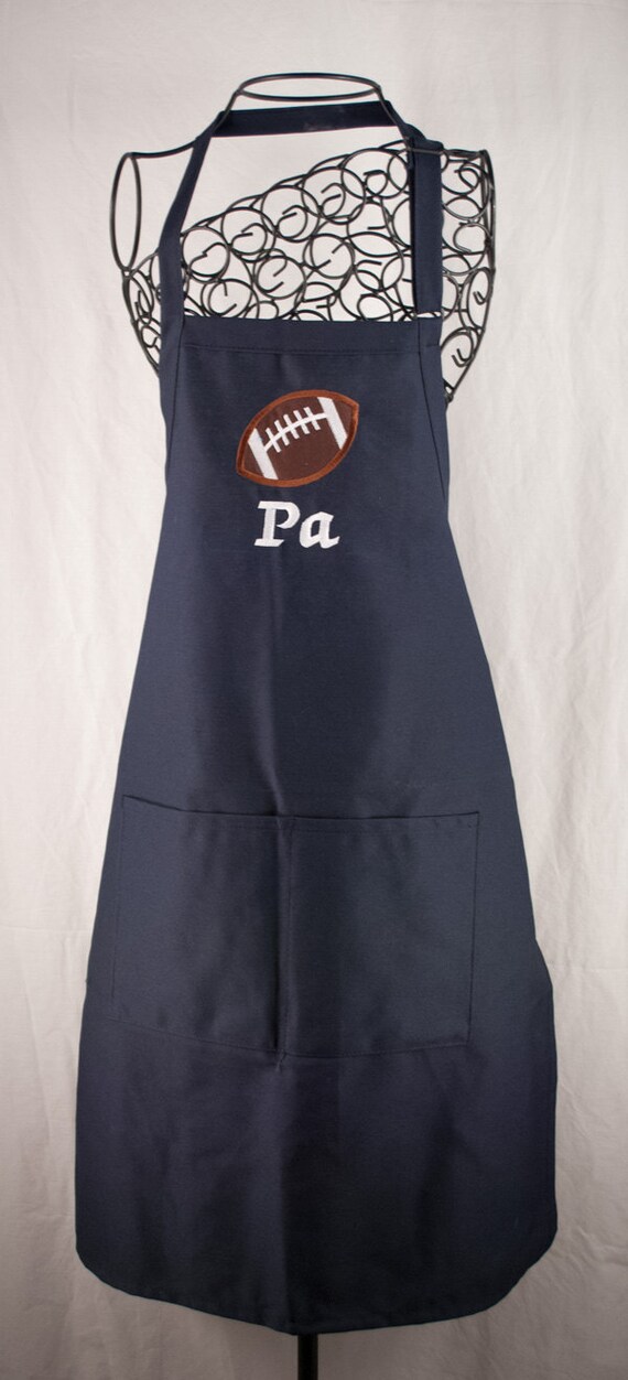 Mens Apron, Personalized  Football Apron, Navy Apron, Embroidered Apron, Football Applique, Bar B Que Apron, Grilling Apron, Tailgate Apron