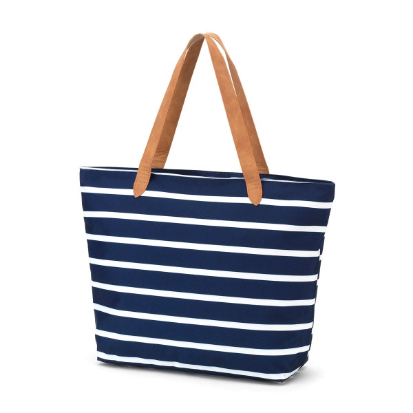 Monogrammed Tote Bag Navy- Personalized Navy Tailgate Tote - Embroidered Tote- Striped Tote Bag Navy- Bridesmaid Gift - Nautical Tote Bag