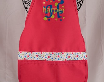 Monogrammed Child Apron - Hot Pink Personalized Apron - Personalized Kid Apron - Child Gift - Embroidered Apron
