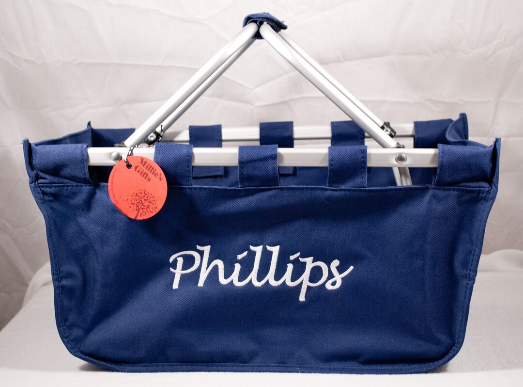 Personalized Navy Market Tote, Picnic Basket, Monogram Market Tote