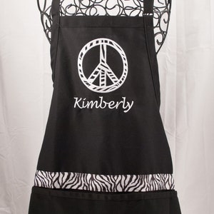 Personalized Apron Peace Sign monogrammed embroidered Black image 1