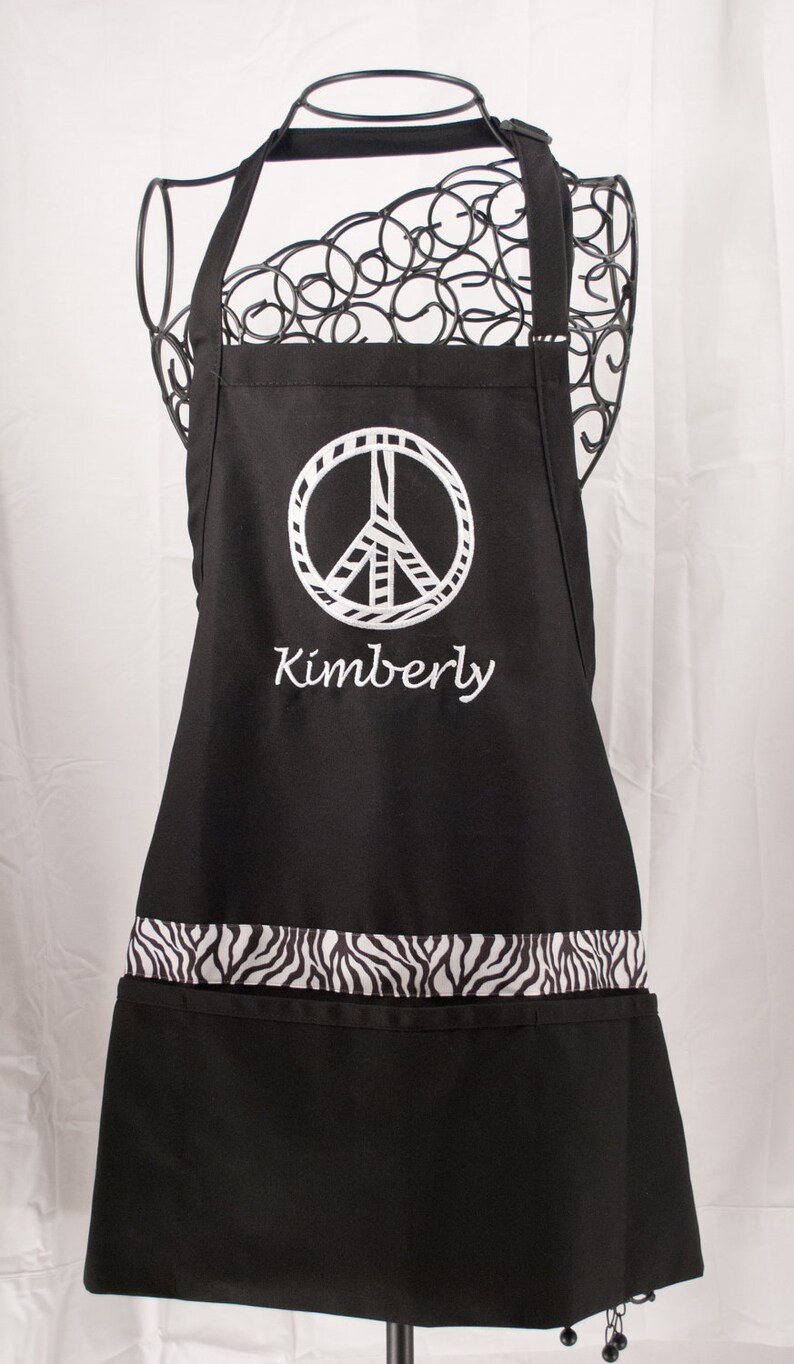 Personalized Apron Peace Sign monogrammed embroidered Black image 1