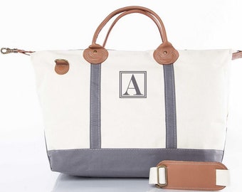 Personalized Weekender Bag - Canvas Weekender with Grey Trim Monogrammed - Luggage - Travel Bag - Gift Idea - Duffle Bag - Wedding Gift