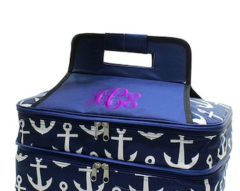 Personalized Casserole Carrier, Double Insulated Casserole Carrier, Anchor Print Tote, Picnic Bag, Anchor Casserole Bag
