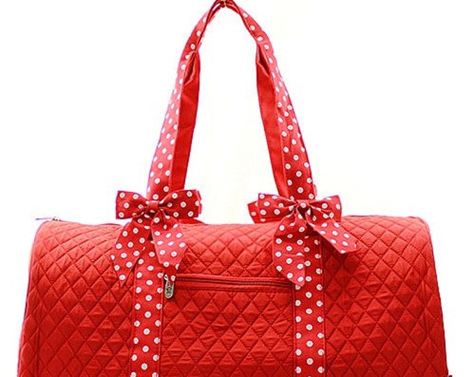 Personalized Duffle Bag, Red and White Polkadot Tote, Overnight Bag