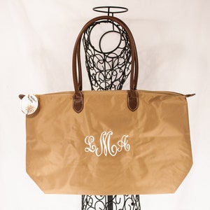 Monogrammed Large Khaki Tote,  Personalized Tote With Zipper, Nylon Tote Bag, Desinger Inspired Tote, Bridal Party Gift Idea, Tote Bag