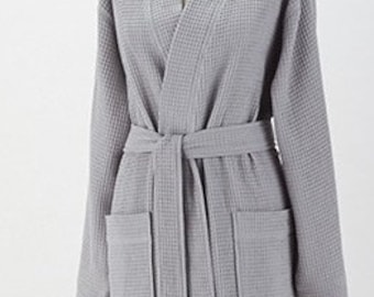 Personalized Waffle Weave Kimono Robe - Full Length Spa Robe - Monogrammed Robe - Gray Robe - Bridal Party Gift - Unisex Robe - Pool Coverup