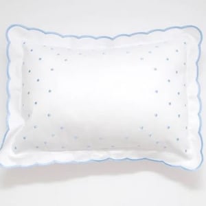 Monogram Baby Pillow, White With Blue Dots Nursery Pillow, Monogrammed Pillow Sham, Baby Boy Shower Gift, Custom Baby Pillow, Keepsake Gift