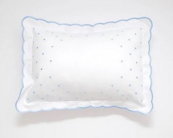 Monogram Baby Pillow, White With Blue Dots Nursery Pillow, Monogrammed Pillow Sham, Baby Boy Shower Gift, Custom Baby Pillow, Keepsake Gift