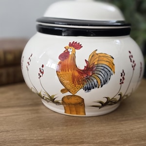 Vintage Rooster Ceramic Kitchen Canister With Lid Farmhouse Country Kitchen Decor
