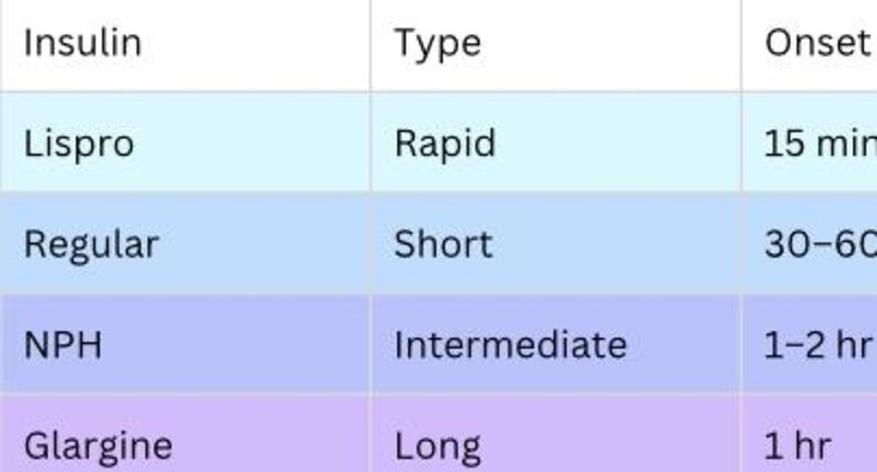 Insulin Nursing Quick Reference Chart | Diabetes Medication Study Guide ...