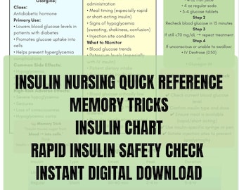 Insulin Nursing Quick Reference Chart | Diabetes Medication Study Guide (Digital Download)