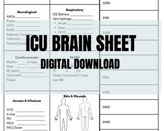 ICU Night Shift Brain Sheet | Critical Care Nursing Report (Digital Download)