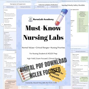 Must-Know Nursing Lab Values | NCLEX Prep Study Guide | Nursing School & Clinical Reference (PDF)