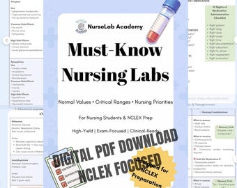 Must-Know Nursing Lab Values | NCLEX Prep Study Guide | Nursing School & Clinical Reference (PDF)