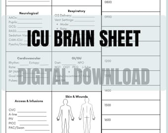 ICU Nurse Brain Sheet | Day Shift Critical Care RN Report Template (Printable PDF)