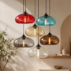 Modern Glass Pendant Light Colorful Hanging Lamp Minimalist Ceiling Light for Kitchen Island Dining Room Bedroom Decor
