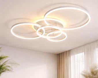 Moderne LED-Ring-Deckenleuchte, minimalistisch, skandinavisch, flächenbündig, warmweiß, dimmbar, Wohnzimmerbeleuchtung
