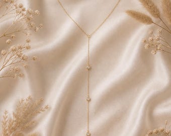 Gold Back Necklace, Lariat Necklace, Back Drop Necklace, Bridal Back Necklace, Minimalist Gold Chain, Wedding Jewelry Gift