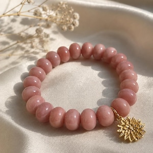 Natural Pink Opal Bracelet | Personalized Charm Bracelet | Powder Pink Gemstone Stretch Bracelet | Handmade Boho Jewelry Gift for Her
