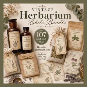 Vintage Herbarium Labels, Botanical Ephemera, Printable Junk Journal Scrapbook Crafts