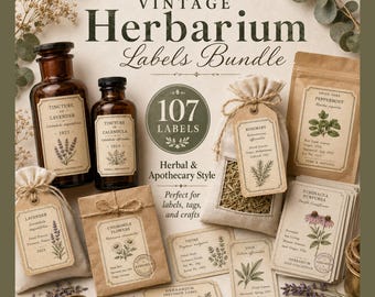 Vintage Herbarium Labels, Botanical Ephemera, Printable Junk Journal Scrapbook Crafts