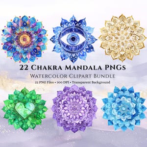 22 Chakra Mandala PNG Bundle, Watercolor Clipart Set, Spiritual Symbols, Digital Download