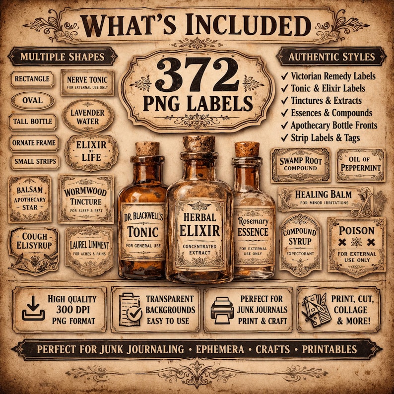 Victorian Toothpaste Label Antique Medicine Bottle Labels Bundle, Victorian Apothecary PNG ...