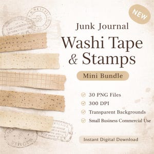 Junk Journal Washi Tape and Stamps Clipart Bundle, Vintage Ephemera PNG, 30 PNG Files