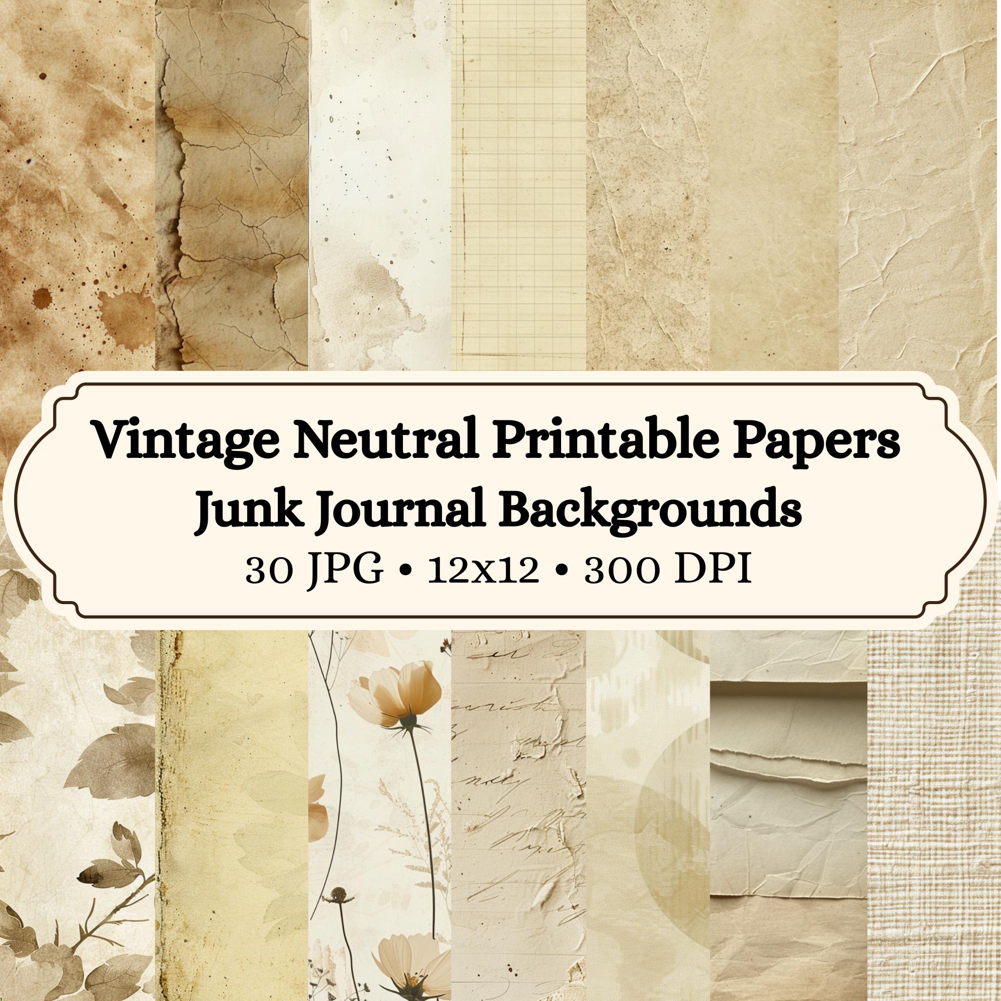 Vintage Neutral Printable Digital Paper Pack, Junk Journal Backgrounds ...