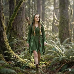 Vestido de hada élfica – Disfraz renacentista con capucha, conjunto de duende de mezcla de lino.