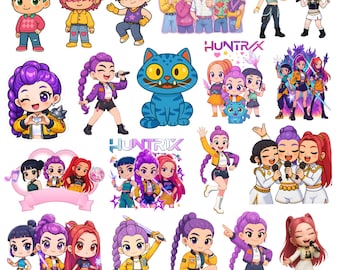 K-Pop Chibi PNG-bundel, KPop Huntrix Png Svg-bundel Demon Hunters Png Saja Girls Boys PNG Girl Dinner PNG KPop Idol fanart