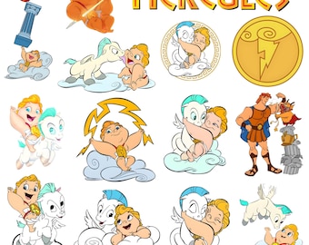 Paquete PNG de bebé Hércules, clipart de bebé Hércules y Pegaso, diseños de camisetas de Hades Megara, archivos de corte de Cricut, bebé Hércules PNG