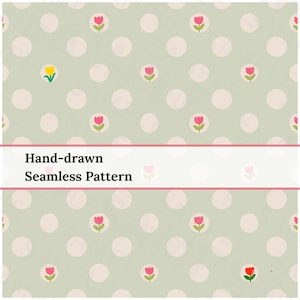 Seamless Ditsy Floral Tulip Pattern Polka Dot Digital Paper Sage Green