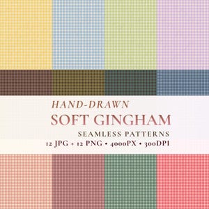 Hand drawn Gingham Check Patterns with Softly Layered Colors (12 JPG + 12 PNG)