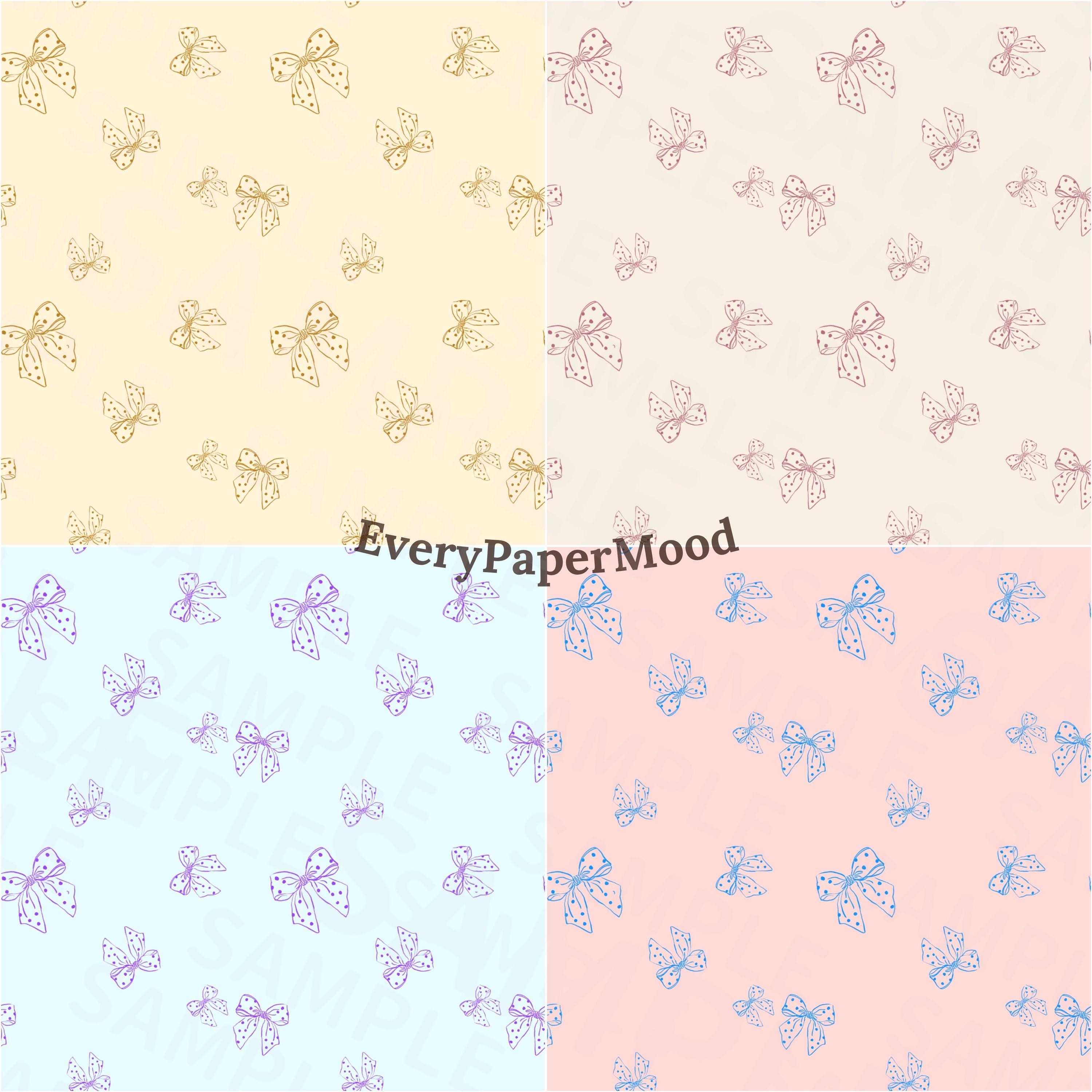 Bow Digital Paper Bundle 12 PNG Pastel Ribbon Seamless Patterns ...
