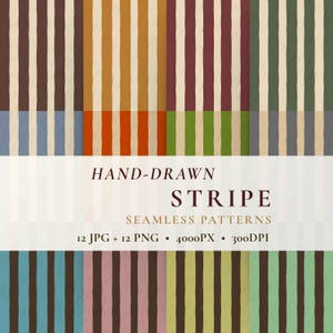 Hand Drawn Stripe Digital Paper, Retro Fall  Seamless Patterns (12 JPG PNG)